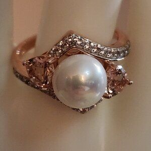 JTV Cultured Freshwater Pearl/Morganite/White Zircon 18K Rose Gold/Silver